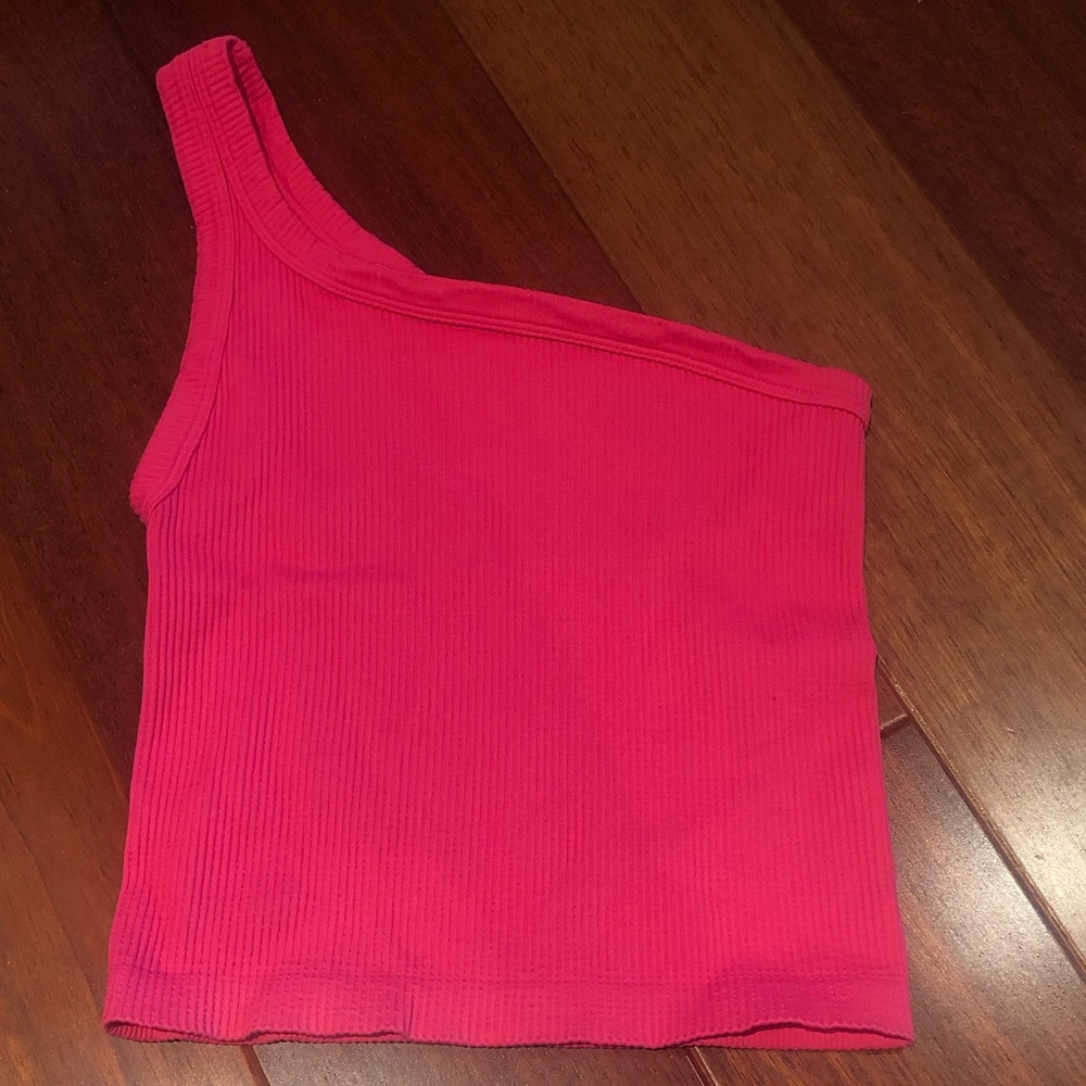 NIKIBIKI Vintage Hot Pink Cropped One Shoulder Ribbed Tank